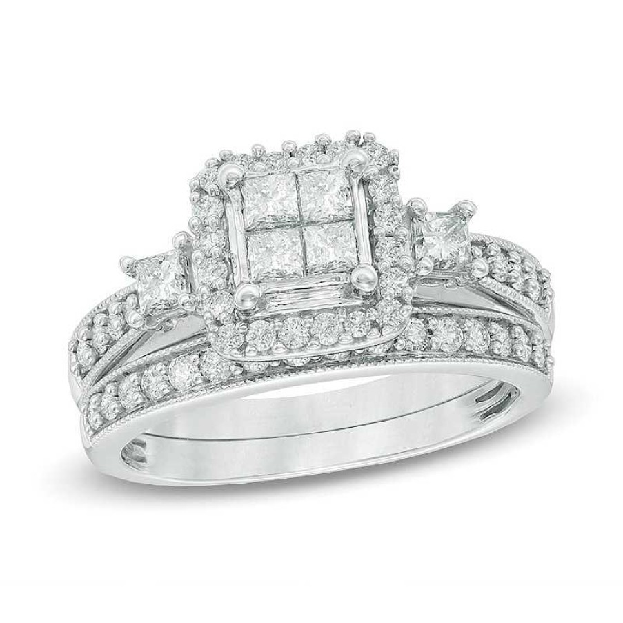 Zales 1 Ct. T.W. Quad Princess-Cut Diamond Bridal Set In 10K White Gold Rings