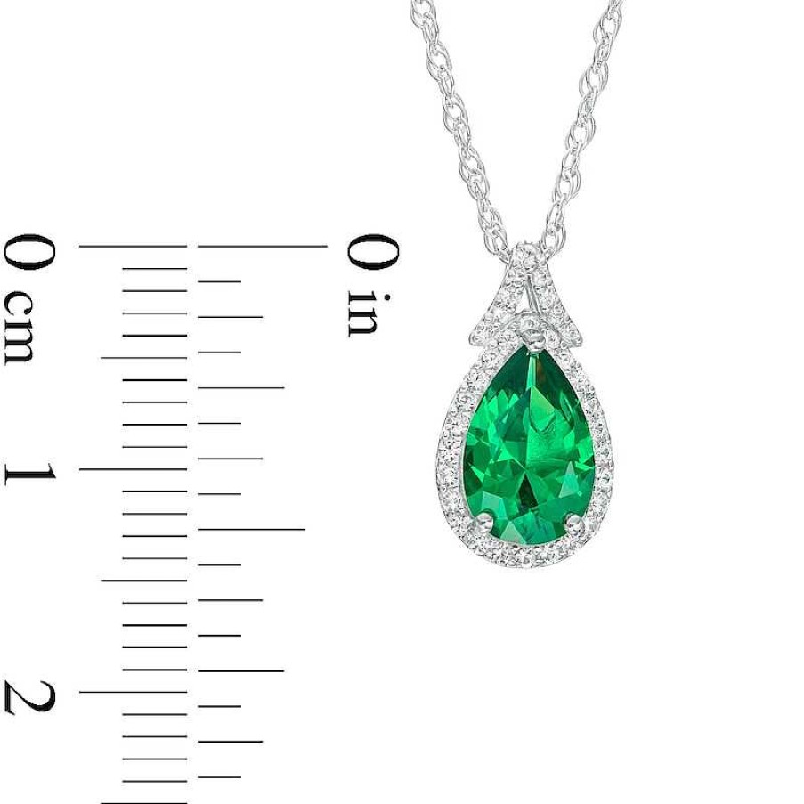 Zales Pear-Shaped Green Quartz Doublet And White Lab-Created Sapphire Frame Split Bail Pendant In Sterling Silver Necklaces