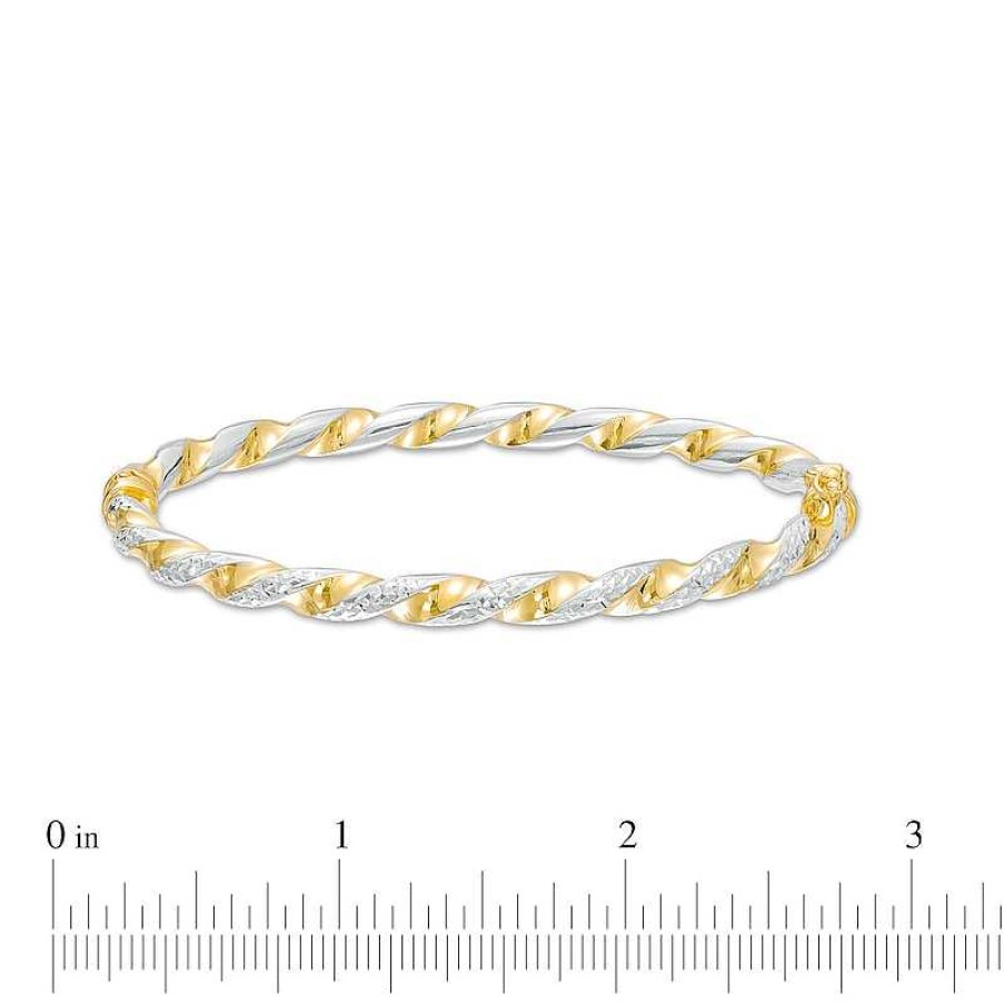 Zales Oro Diamante 4.0Mm Diamond-Cut Twisted Bangle In Hollow 14K Two-Tone Gold Bracelets