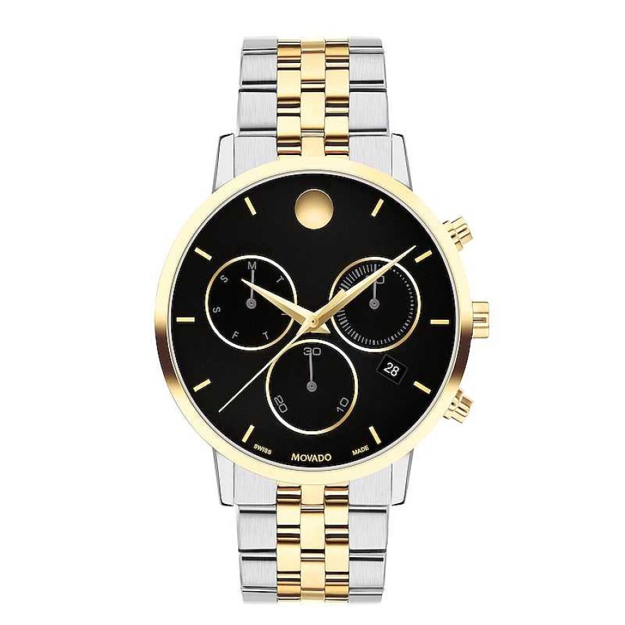 Movado Men'S Movado Museum® Classic Two-Tone Pvd Chronograph Watch With Black Dial And Date Window (Model: 0607777) Watches