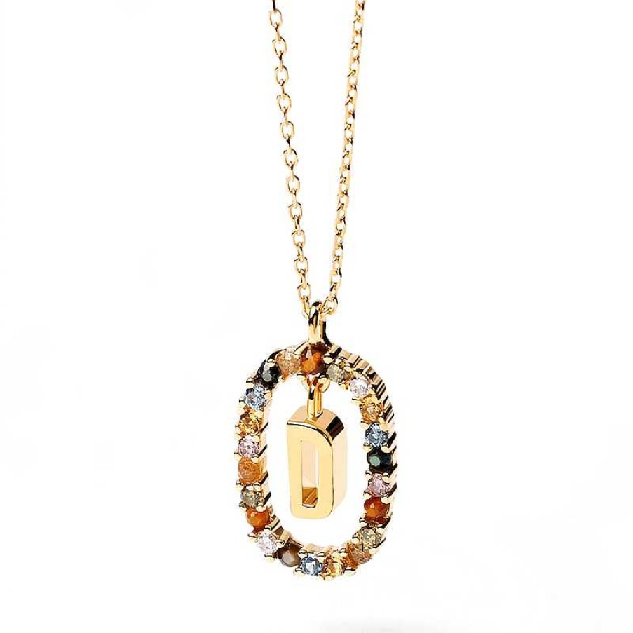 Zales Pdpaola At Zales Multi-Color "D" Pendant In Sterling Silver With 18K Gold Plate Necklaces