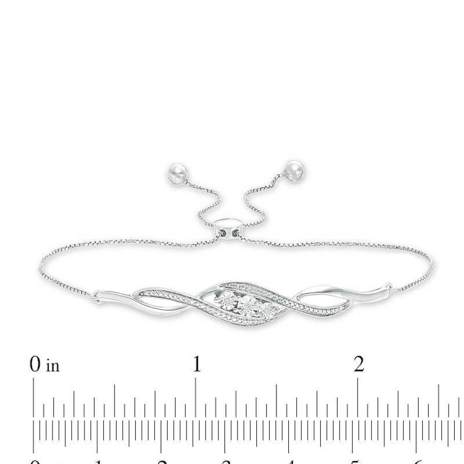 Zales Diamond Accent Three Stone Cascading Flame Bolo Bracelet In Sterling Silver - 9.5" Bracelets