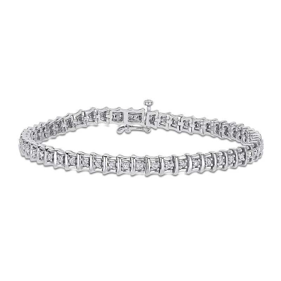 Zales 1 Ct. T.W. Diamond Rectangle Frame Link Bracelet In Sterling Silver - 7.25" Bracelets