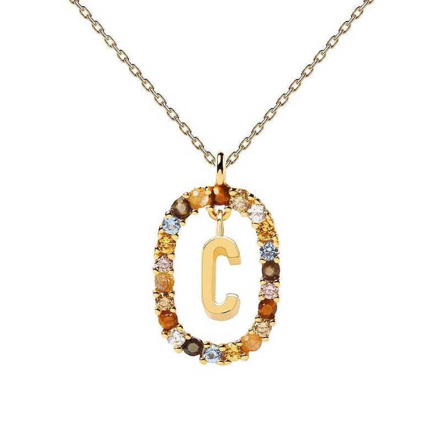 Zales Pdpaola At Zales Multi-Color "C" Pendant In Sterling Silver With 18K Gold Plate Necklaces