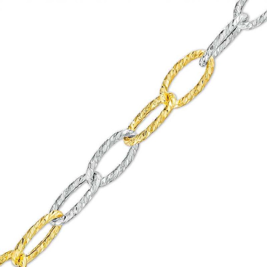 Zales Oro Diamante 6.5Mm Alternating Diamond-Cut Paper Clip Link Chain Bracelet In Hollow 14K Two-Tone Gold 7.5" Bracelets