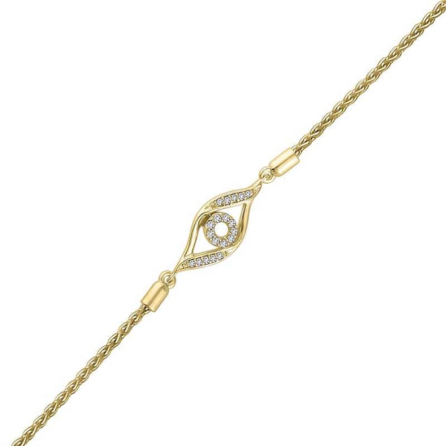 Zales 1/15 Ct. T.W. Diamond Evil Eye Bolo Bracelet In Sterling Silver And 14K Gold Plate - 9.0" Bracelets