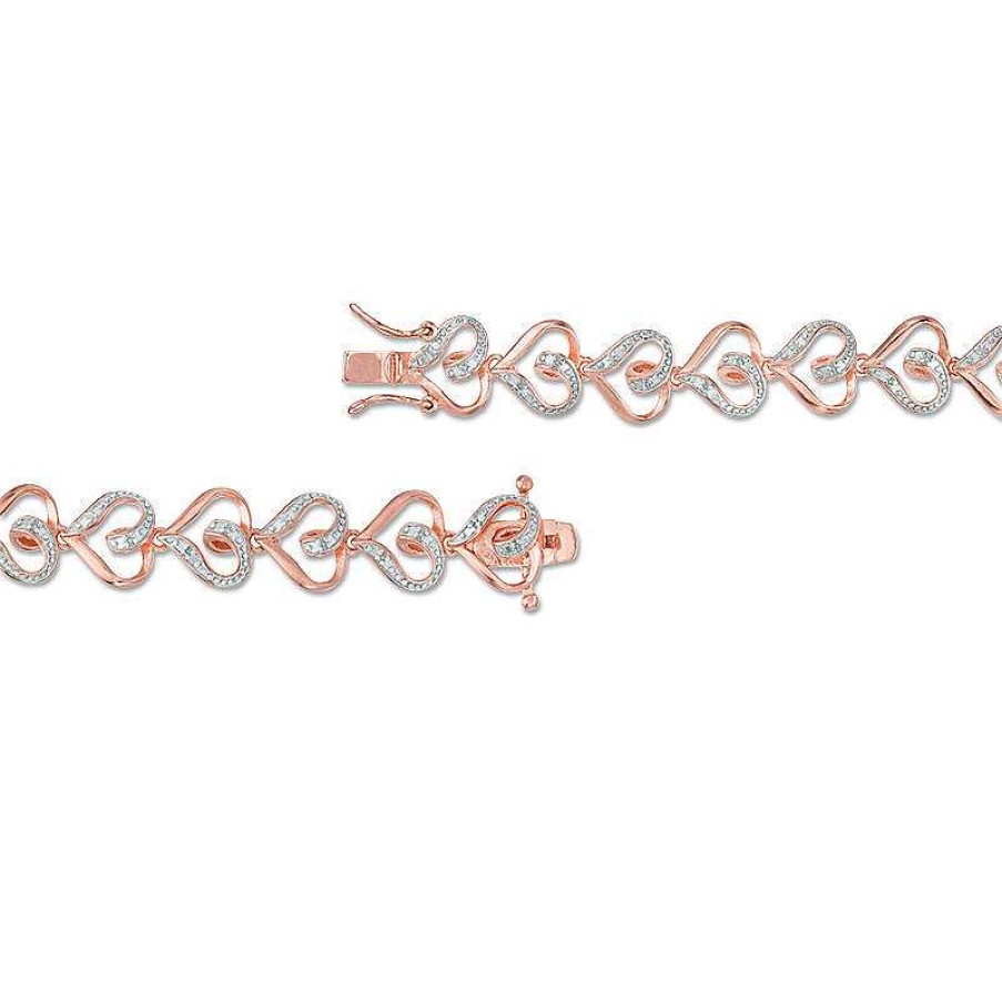 Zales Diamond Accent Solitaire Swirl Heart Bracelet In Sterling Silver And 18K Rose Gold Plate - 8.0" Bracelets