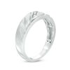 Zales Men'S 1/20 Ct. T.W. Diamond Three Stone Slant Groove Wedding Band In 10K White Gold Rings