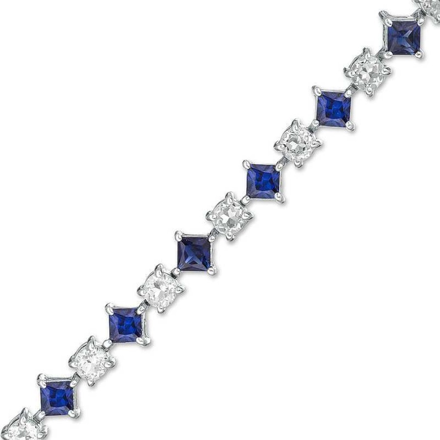 Zales Alternating Princess-Cut Lab-Created Blue And White Sapphire Line Bracelet In Sterling Silver - 7.25" Bracelets