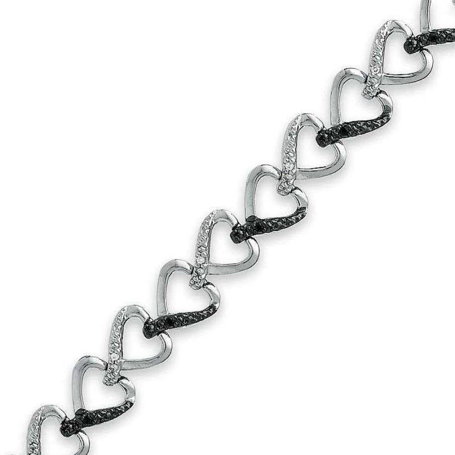 Zales Enhanced Black And White Diamond Accent Heart Bracelet In Sterling Silver Bracelets