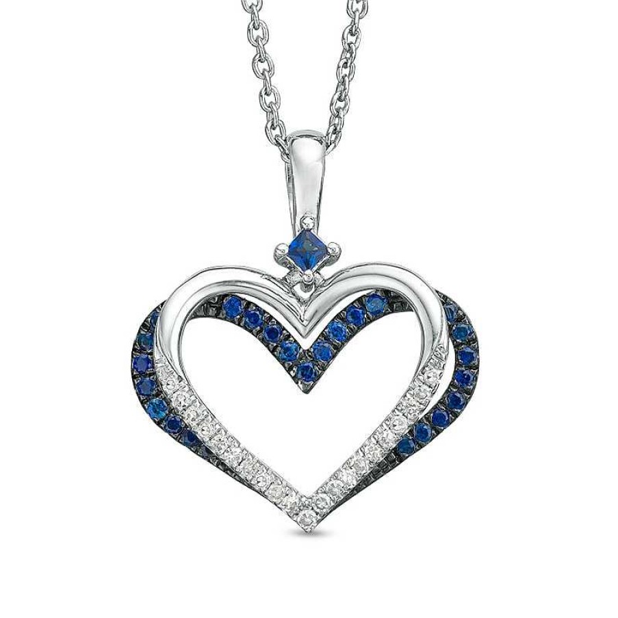 Zales The Kindred Heart From Vera Wang Love Collection Sapphire And 1/10 Ct. T.W. Diamond Pendant In Sterling Silver - 19" Necklaces