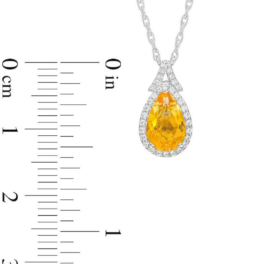 Zales Pear-Shaped Citrine And White Lab-Created Sapphire Frame Split Bail Pendant In Sterling Silver Necklaces