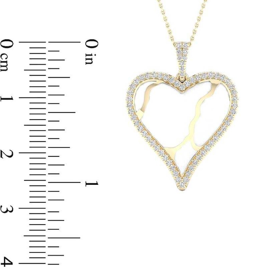 Zales 1/4 Ct. T.W. Diamond Edge Heart White Kintsugi-Style Pendant In 10K Gold With Ceramic Necklaces