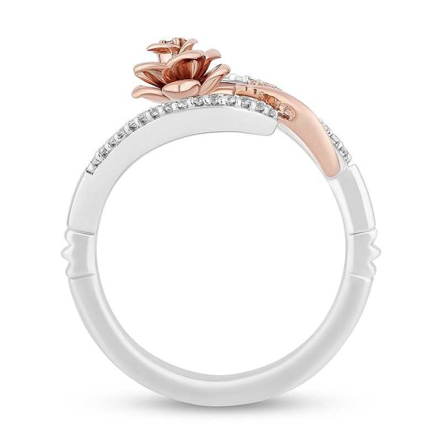 Zales Enchanted Disney Belle 1/10 Ct. T.W. Diamond Bypass Rose Ring In Sterling Silver And 10K Rose Gold Rings