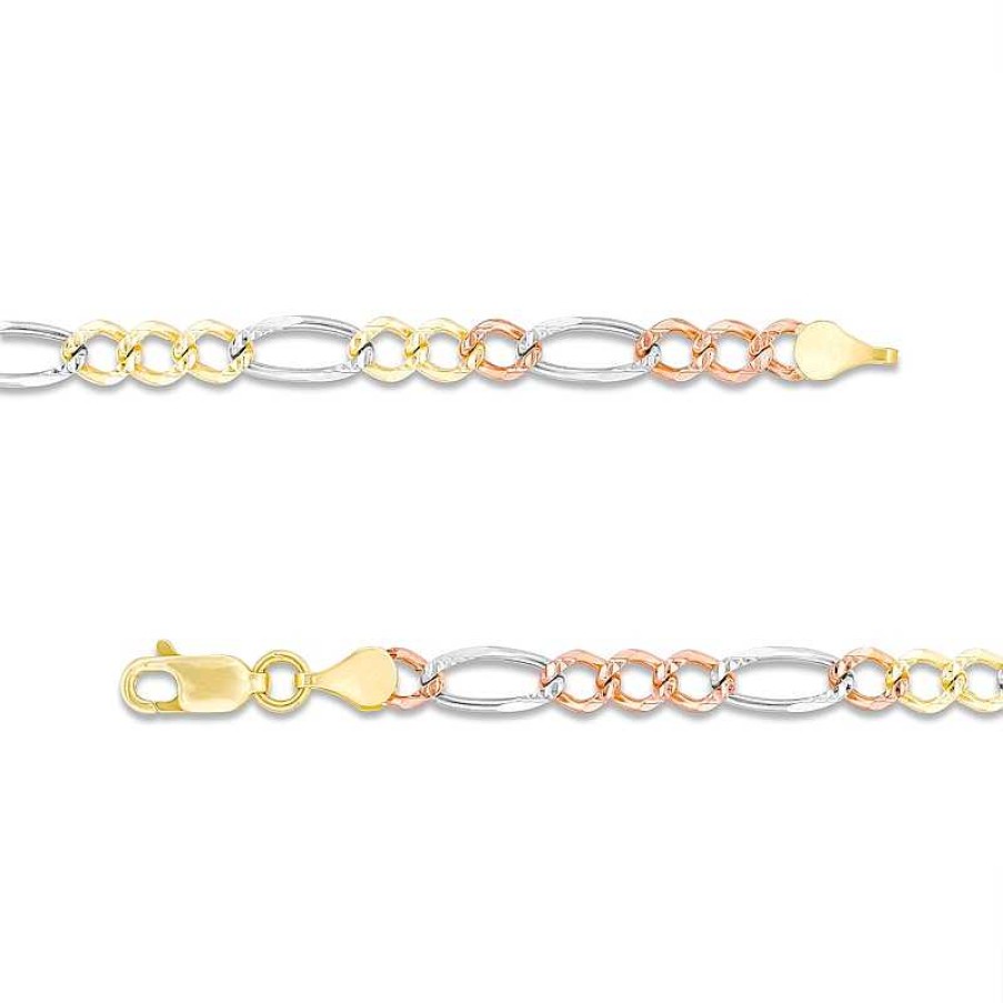 Zales Men'S 4.6Mm Diamond-Cut Figaro Chain Bracelet In Solid 14K Tri-Tone Gold - 8.5" Bracelets