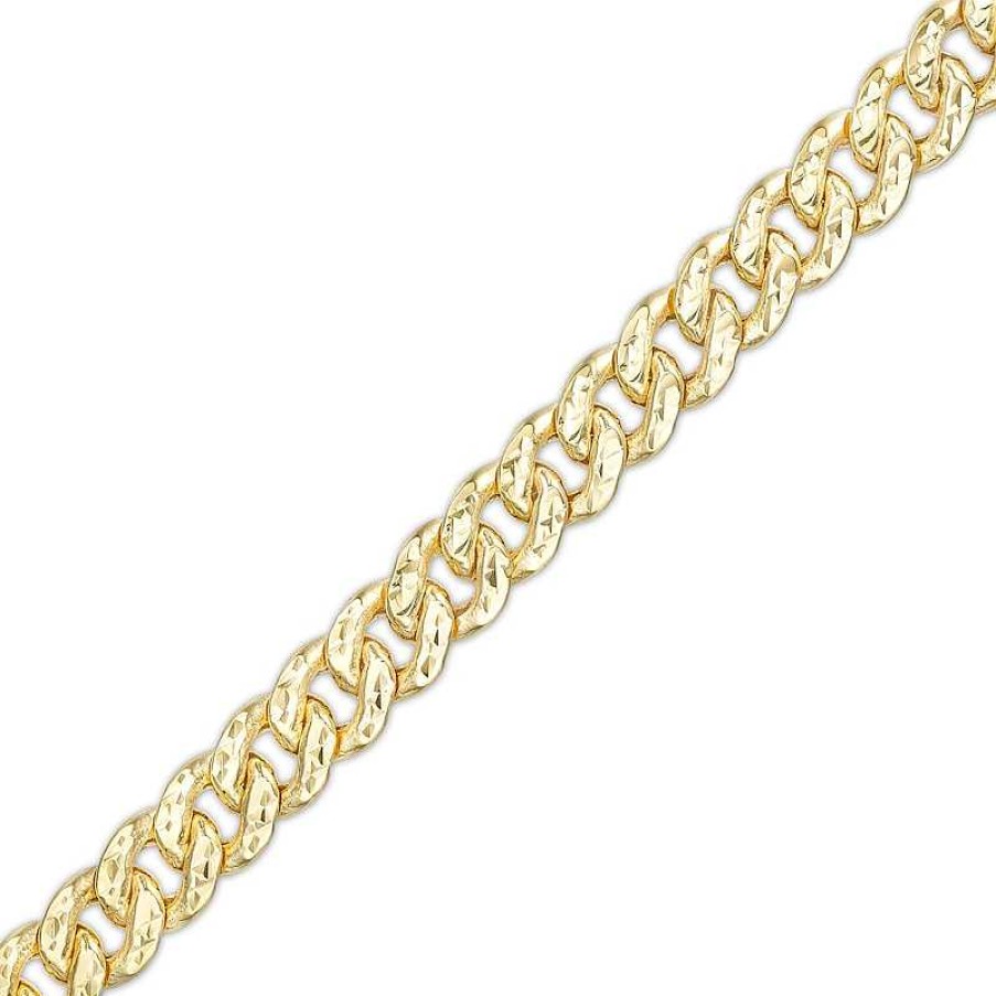 Zales Made In Italy Men'S 5.6Mm Diamond-Cut Cuban Curb Chain Bracelet In Hollow 10K Gold - 8.5" Bracelets