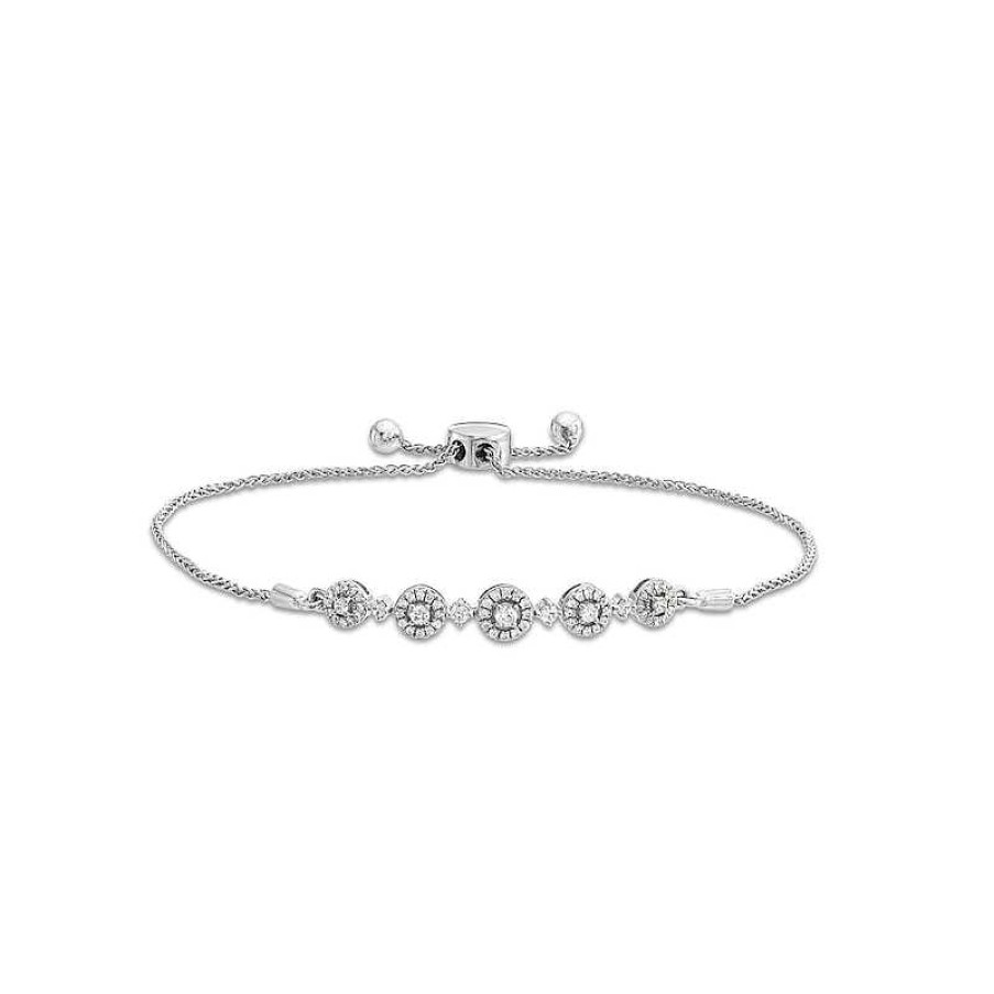 Zales 1/2 Ct. T.W. Diamond Frame Five Stone Station Bolo Bracelet In 10K White Gold - 9.5" Bracelets