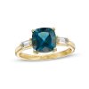 Zales 8.0Mm Cushion-Cut London Blue And White Topaz Side Accent Ring In 10K Gold Rings