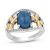 Zales Enchanted Disney Wish Oval Blue Opal And 1/5 Ct. T.W. Diamond Stars Ring In Sterling Silver And 10K Gold Rings