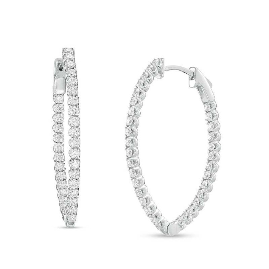 Zales 3 Ct. T.W. Certified Lab-Created Diamond Pointed Hoop Earrings In 10K White Gold (F/Si2) Earrings