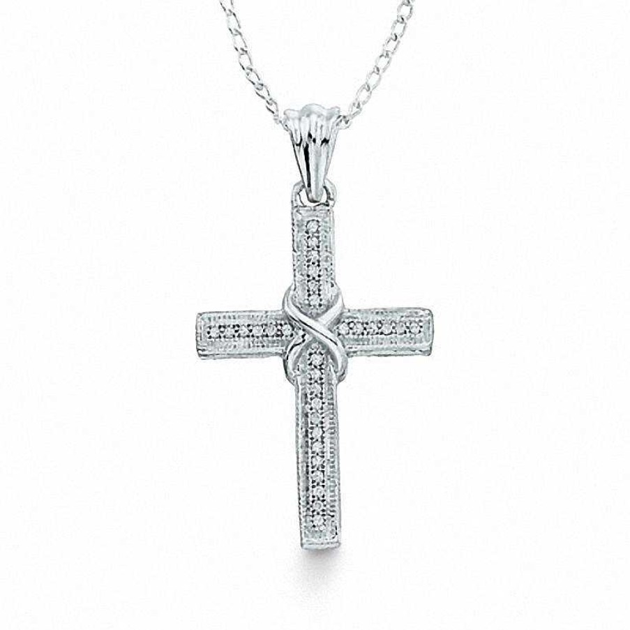 Zales 1/15 Ct. T.W. Diamond "X" Cross Pendant In Sterling Silver Necklaces