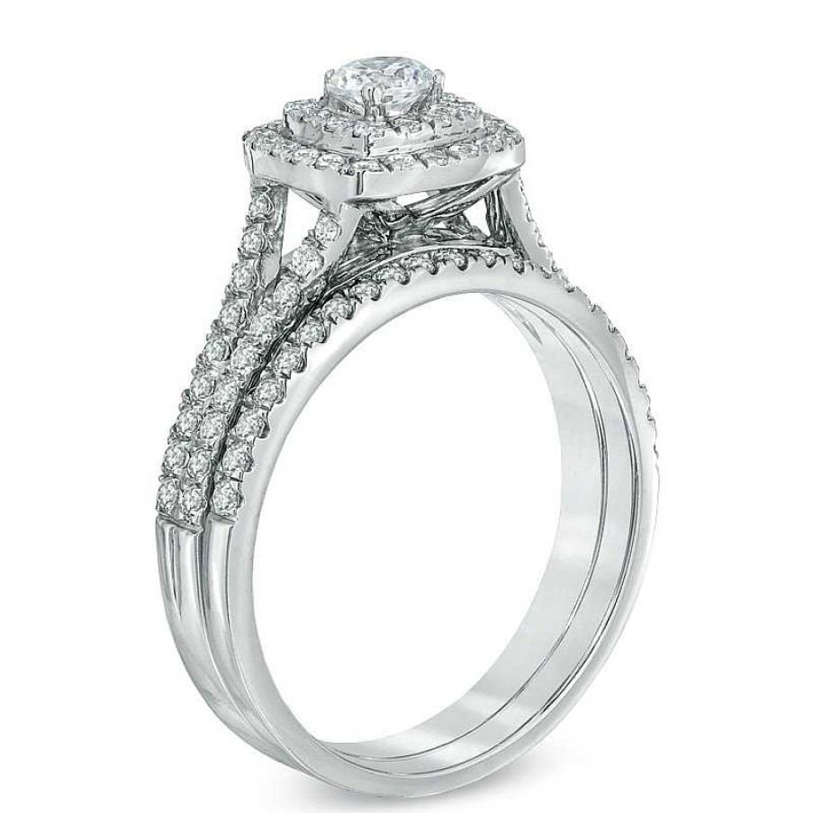 Zales Celebration Ideal 1 Ct. T.W. Diamond Frame Bridal Set In 14K White Gold (I/I1) Rings