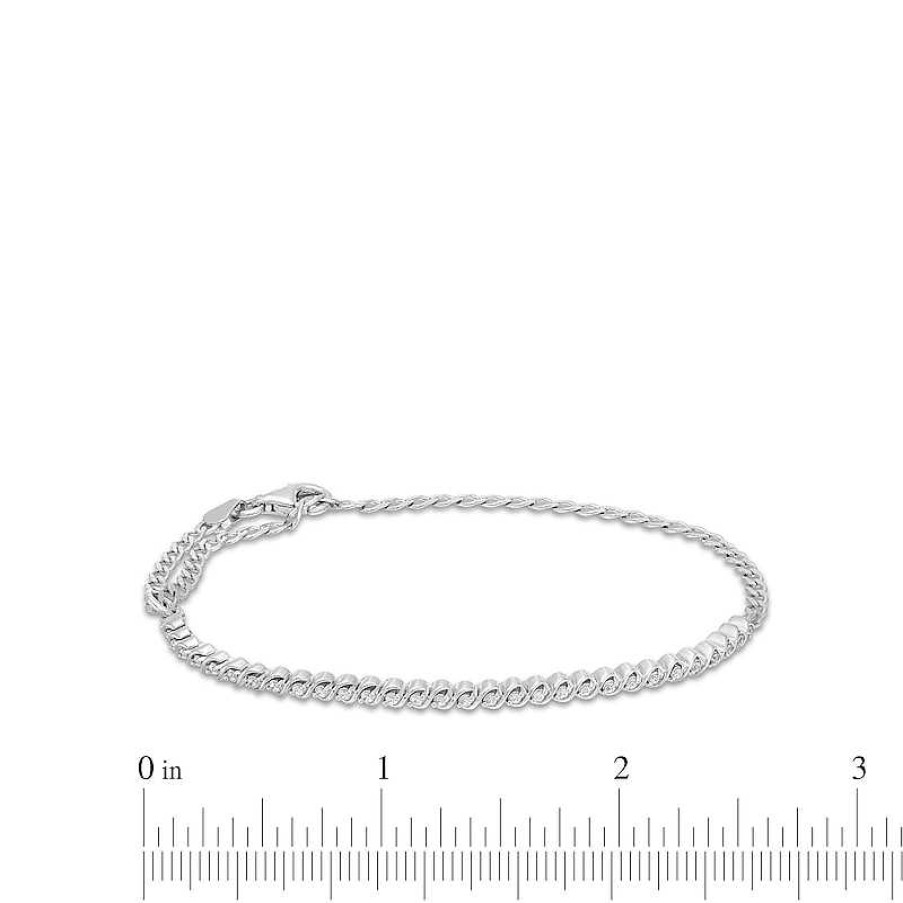 Zales 1/6 Ct. T.W. Diamond Curb Chain Bracelet In Sterling Silver - 9" Bracelets