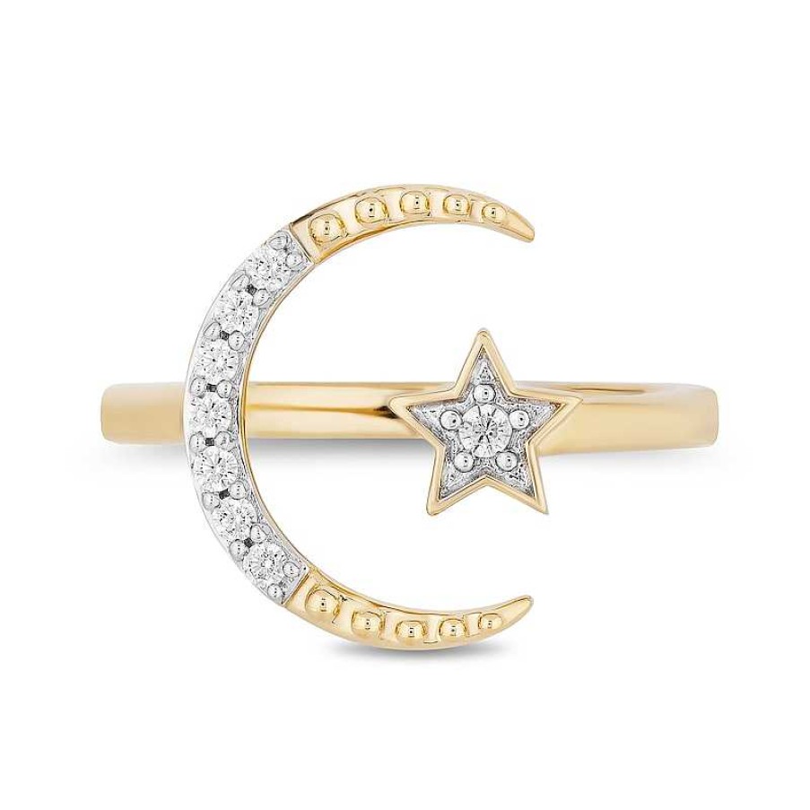 Zales Enchanted Disney Jasmine 1/8 Ct. T.W. Diamond Star And Moon Ring In 10K Gold Rings