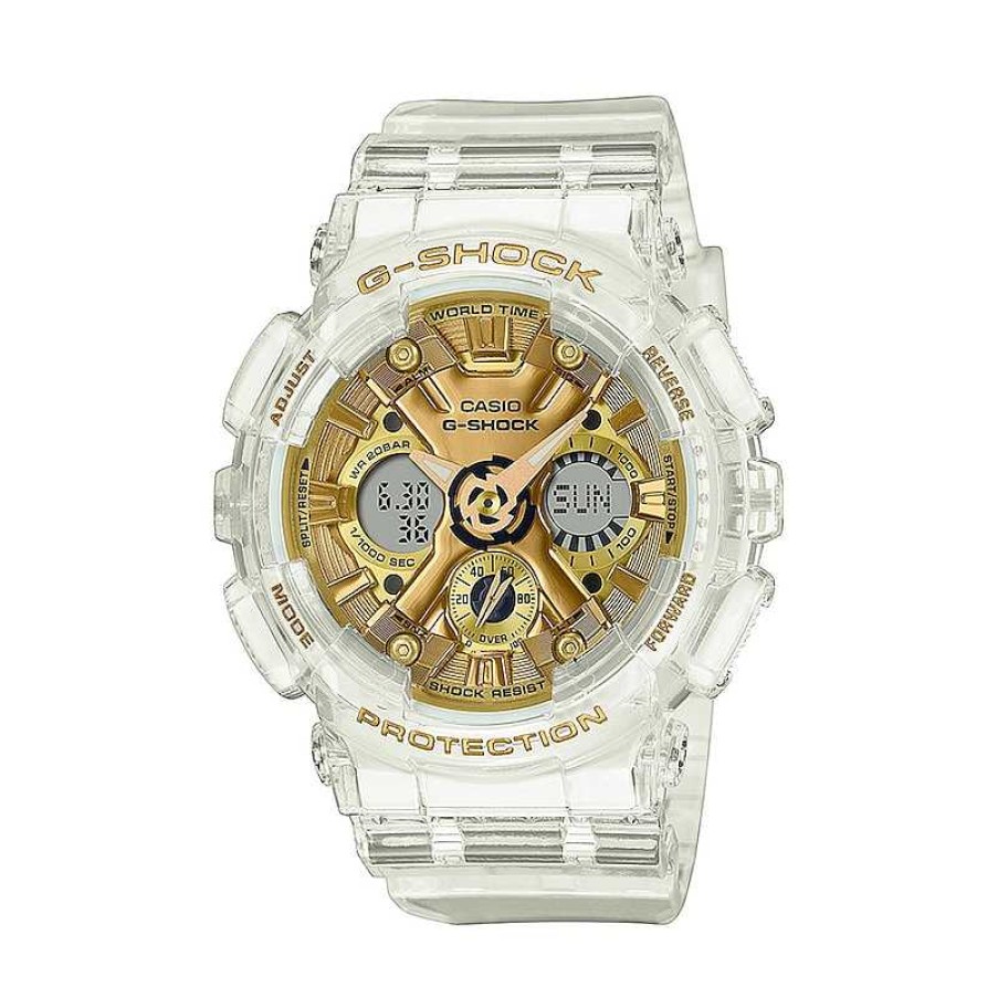 Casio Ladies' Casio G-Shock Classic Clear Resin Strap Watch With Gold-Tone Dial (Model: Gmas120Sg-7A) Watches