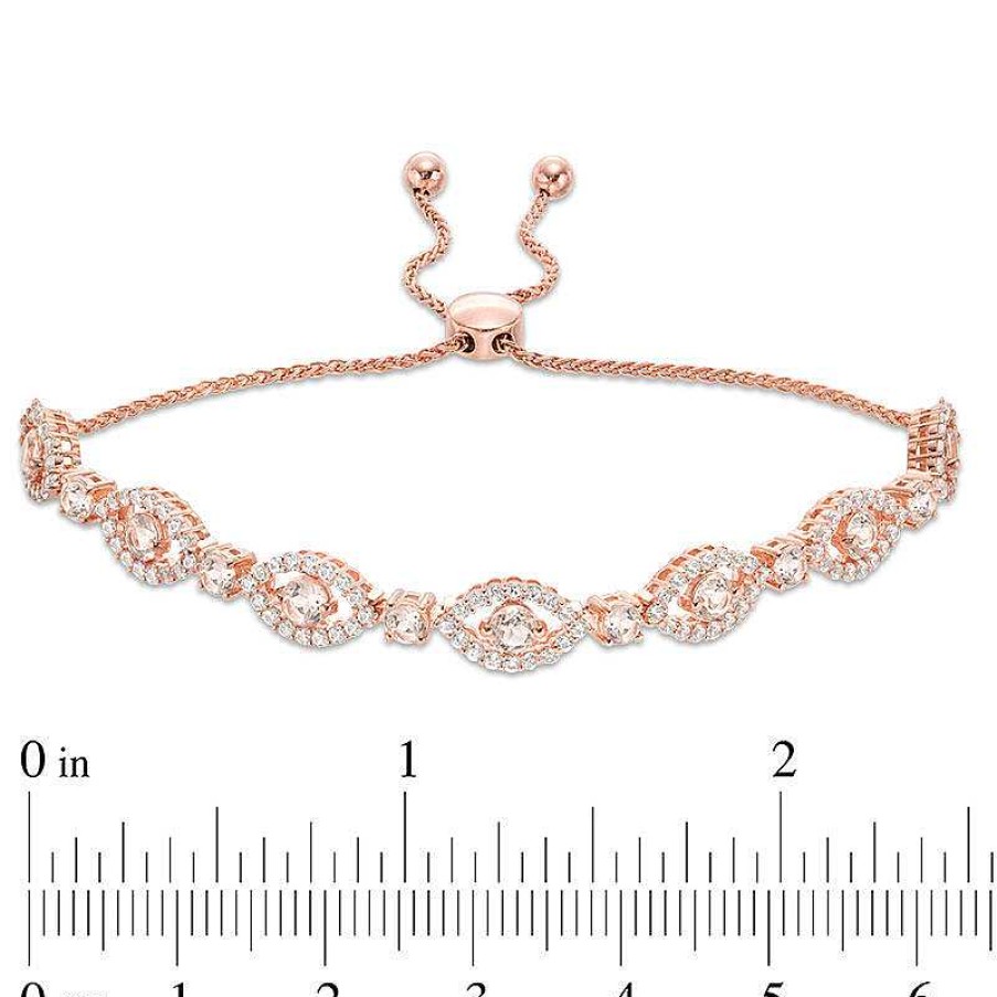 Zales Morganite And Lab-Created White Sapphire Alternating Frame Bolo Bracelet In Sterling Silver With 18K Rose Gold Plate Bracelets