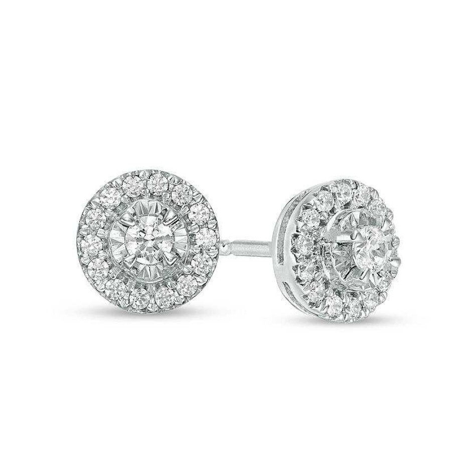 Zales 1/2 Ct. T.W. Diamond Frame Tiered Stud Earrings In 10K White Gold Earrings