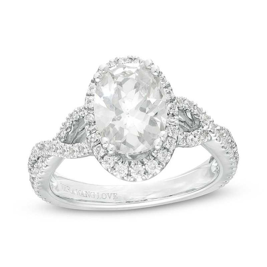 Zales Vera Wang Love Collection 2-1/2 Ct. T.W. Certified Oval Diamond Frame Twist Engagement Ring In 14K White Gold (I/Si2) Rings