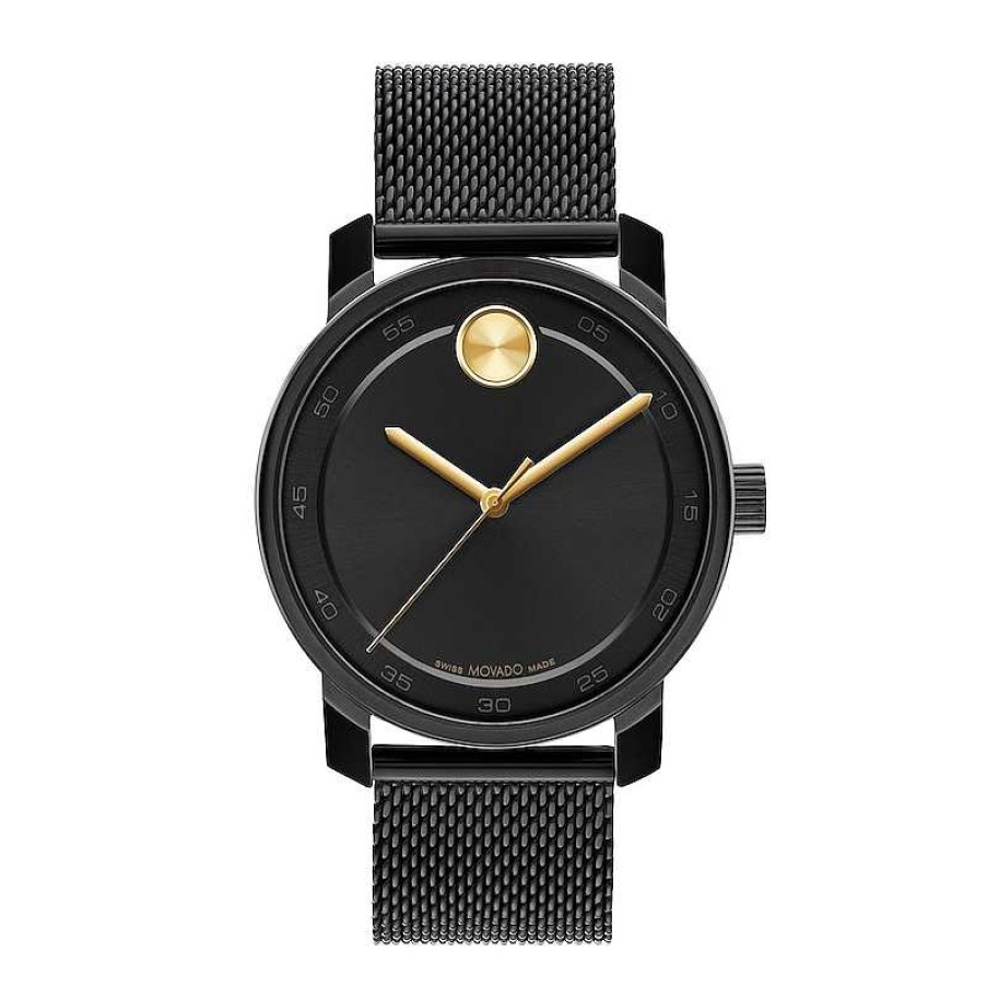 Movado Men'S Movado Bold® Access Black Mesh Strap Watch With Gold-Tone Accent Black Dial (Model: 3600960) Watches