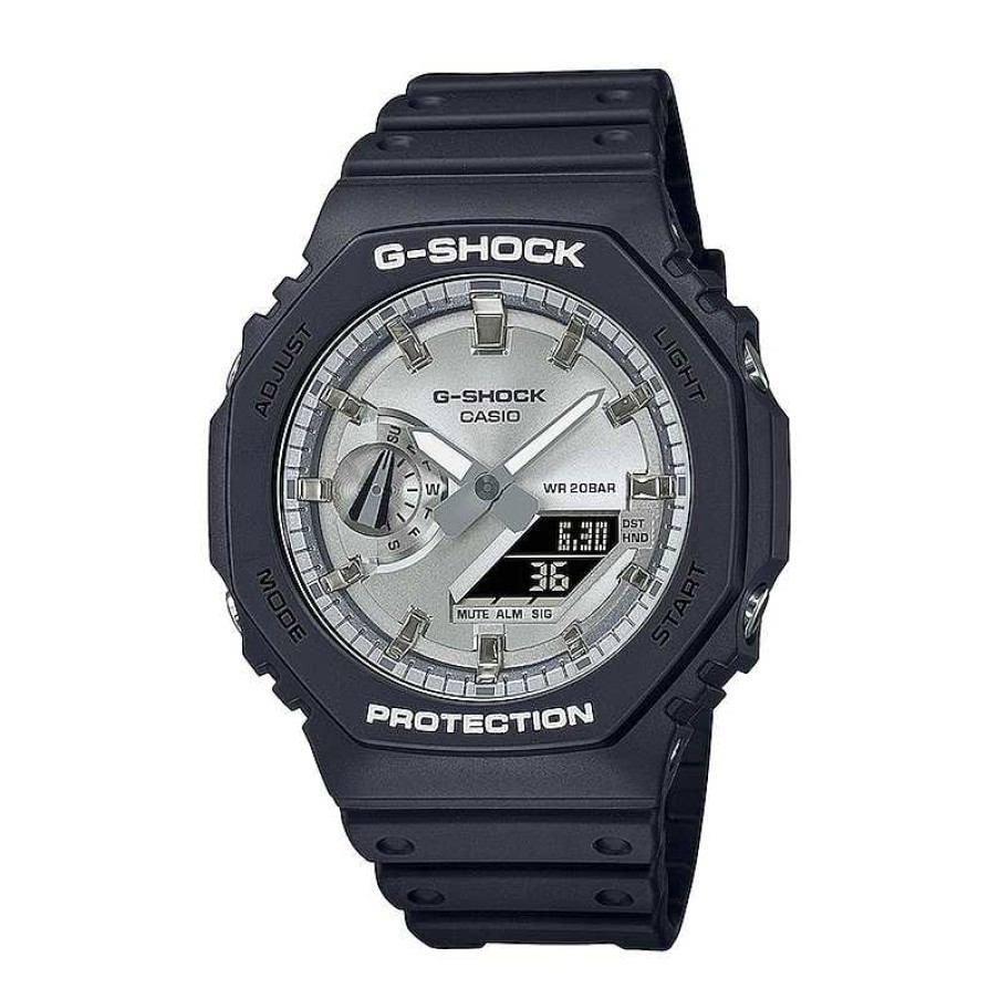 Casio Men'S Casio G-Shock Classic Analog-Digital Black Resin Strap Watch With Silver-Tone Dial (Model: Ga2100Sb-1A) Watches