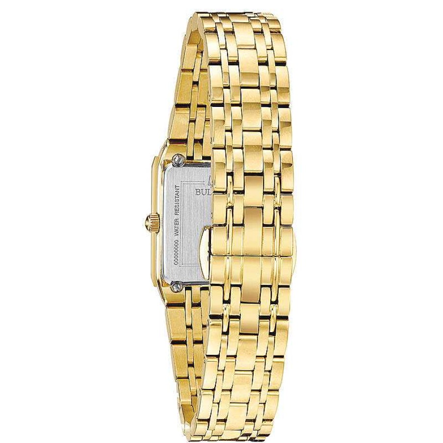 Bulova Ladies' Bulova Futuro Quadra Diamond Accent Gold-Tone Watch With Rectangular Champagne Dial (Model: 97P140) Watches