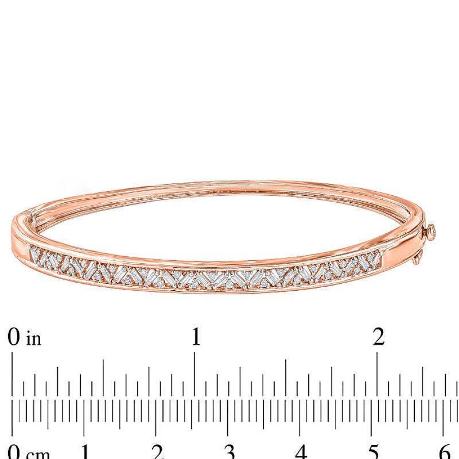 Zales 1/2 Ct. T.W. Baguette And Round Diamond Bangle In 10K Rose Gold Bracelets