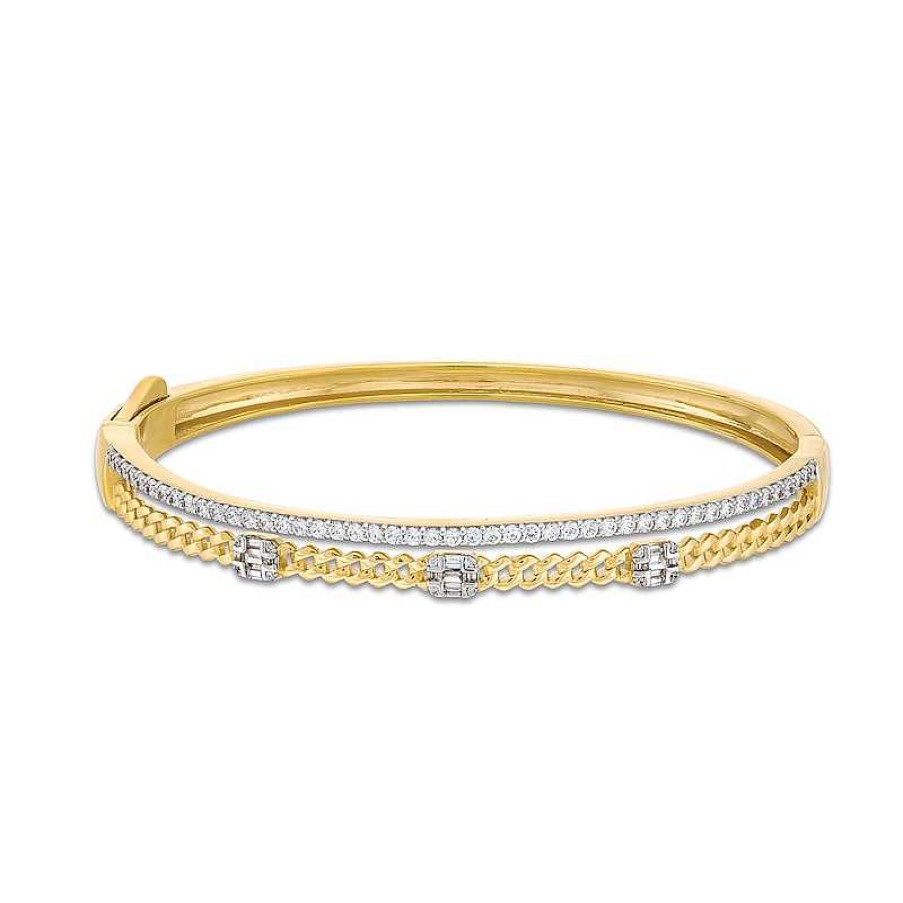 Zales 1 Ct. T.W. Emerald-Shaped Multi-Diamond Station Double Row Bangle In 10K Gold Bracelets