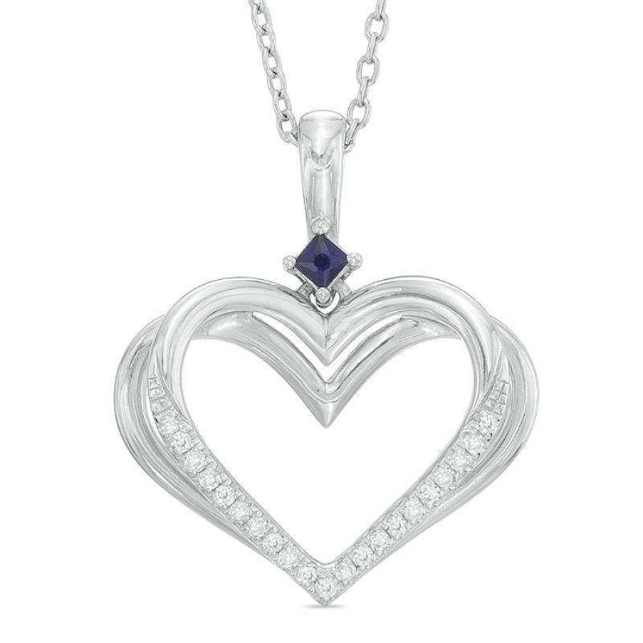 Zales The Kindred Heart From Vera Wang Love Collection Diamond Accent And Blue Sapphire Pendant In Sterling Silver Necklaces