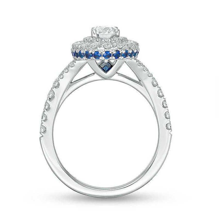 Zales Vera Wang Love Collection 1-1/5 Ct. T.W. Oval Diamond And Blue Sapphire Double Frame Engagement Ring In 14K White Gold Rings