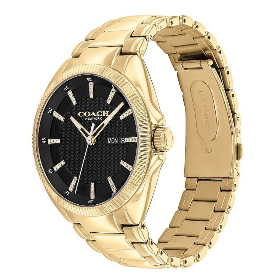 Coach Men'S Coach Jackson Crystal Accent Gold-Tone Ip Watch With Black Dial (Model: 14602694) Watches