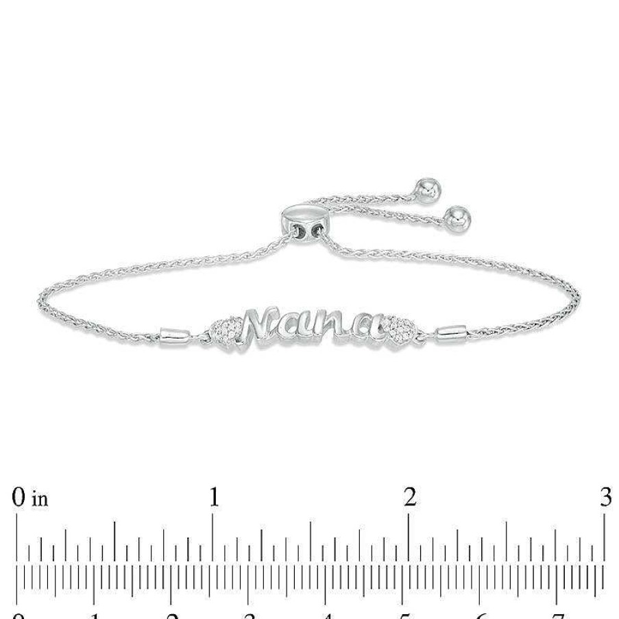 Zales Diamond Accent "Nana" With Side Hearts Bolo Bracelet In Sterling Silver - 9.5" Bracelets