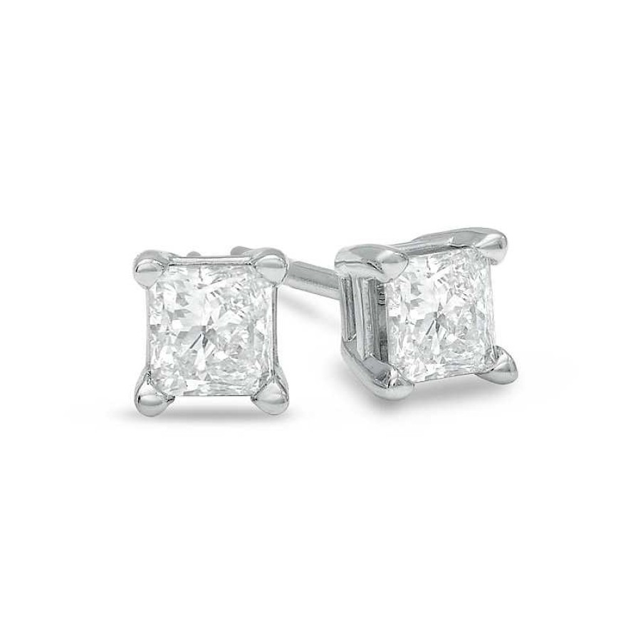 Zales 3/8 Ct. T.W. Princess-Cut Diamond Solitaire Stud Earrings In 14K White Gold (J/I3) Earrings