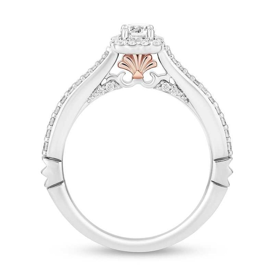 Zales Enchanted Disney Ariel 1/2 Ct. T.W. Diamond Flower Frame Engagement Ring In 14K White Gold Rings