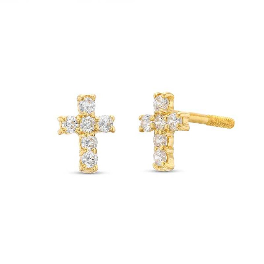 Zales Child'S Cubic Zirconia Cross Stud Earrings In 14K Gold Earrings