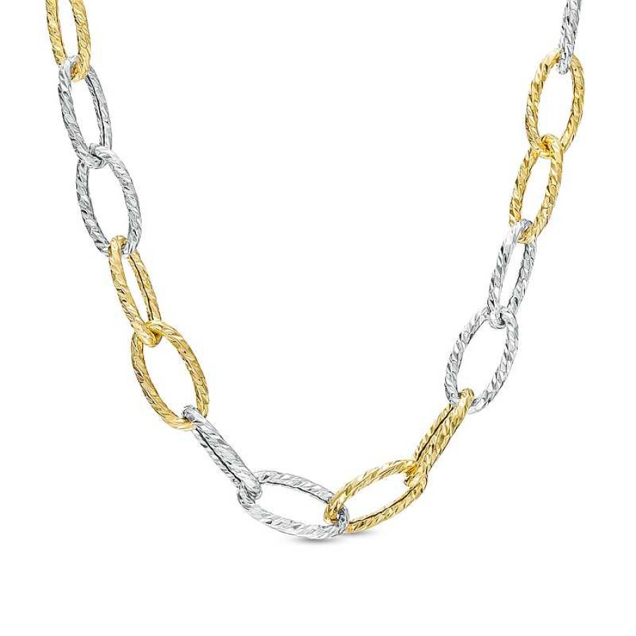 Zales Oro Diamante Alternating Diamond-Cut Paper Clip Link Chain Necklace In Hollow 14K Two-Tone Gold 18.25" Necklaces