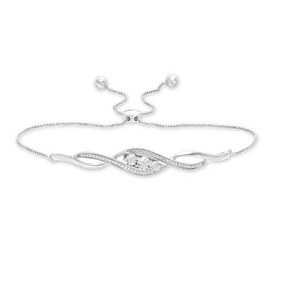 Zales Diamond Accent Three Stone Cascading Flame Bolo Bracelet In Sterling Silver - 9.5" Bracelets