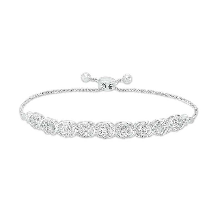 Zales 1/2 Ct. T.W. Diamond Alternating "Xo" Bolo Bracelet In 10K White Gold - 9.5" Bracelets