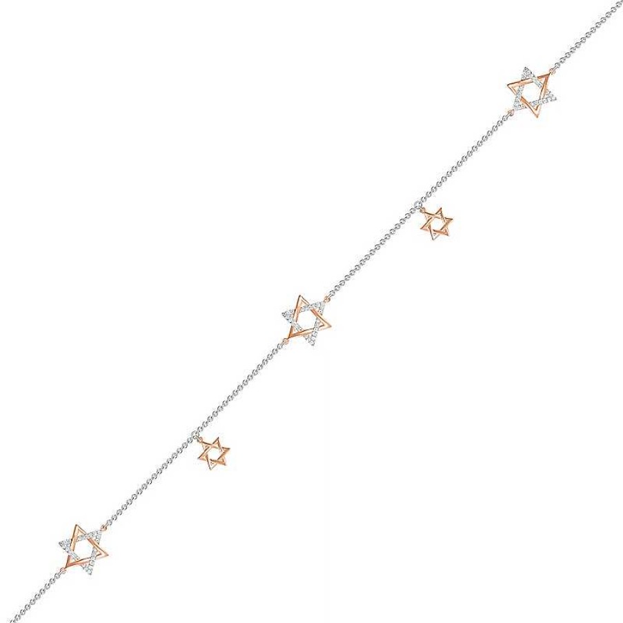 Zales 1/8 Ct. T.W. Diamond Star Of David Anklet In Sterling Silver And 10K Rose Gold 10" Bracelets