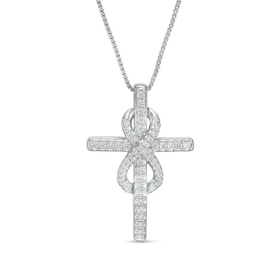 Zales 1/4 Ct. T.W. Diamond Cross With Infinity Pendant In Sterling Silver Necklaces