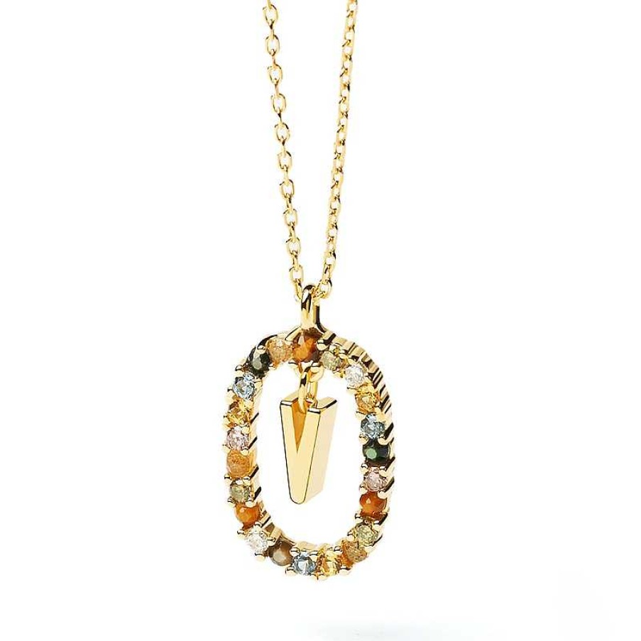 Zales Pdpaola At Zales Multi-Color "V" Pendant In Sterling Silver With 18K Gold Plate Necklaces